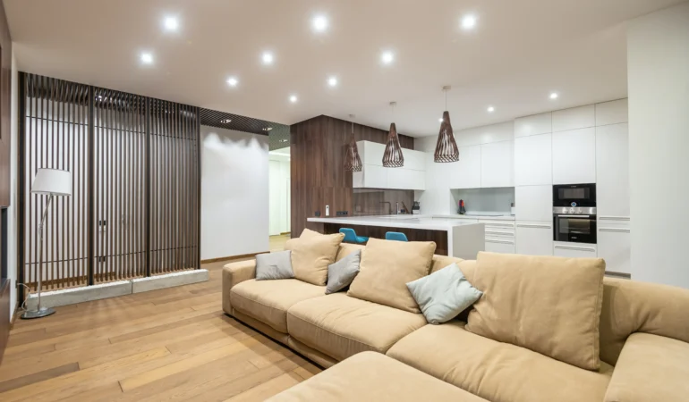 Living room interiors with wooden floor