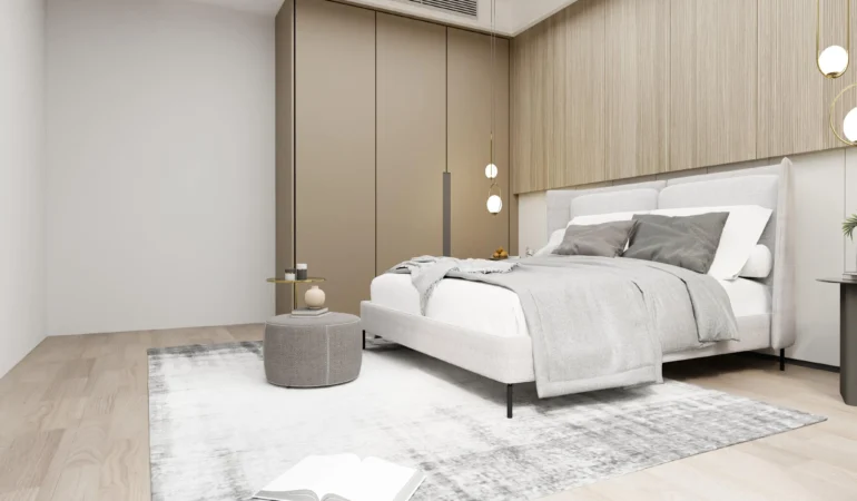 white theme master bedroom interiors
