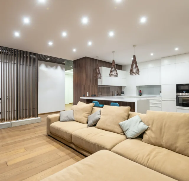 Living room interiors with wooden floor